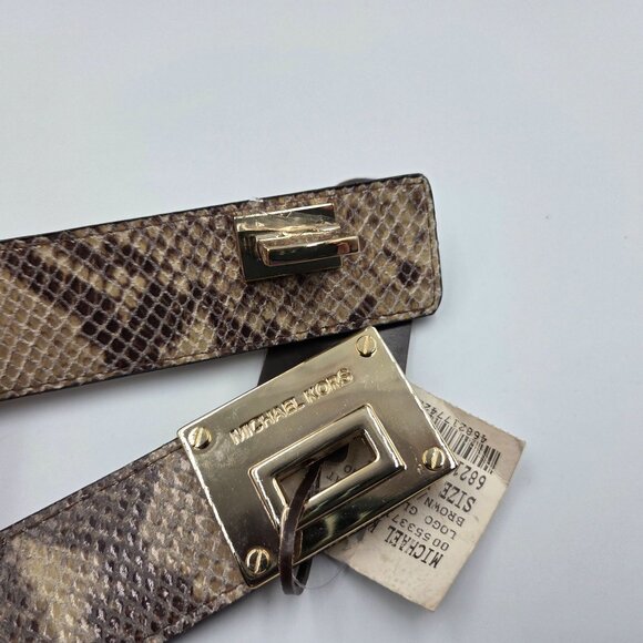 Michael Kors Belt Womens Medium Brown MK Logo Python Print Adjustable Slide NEW - Picture 7 of 10